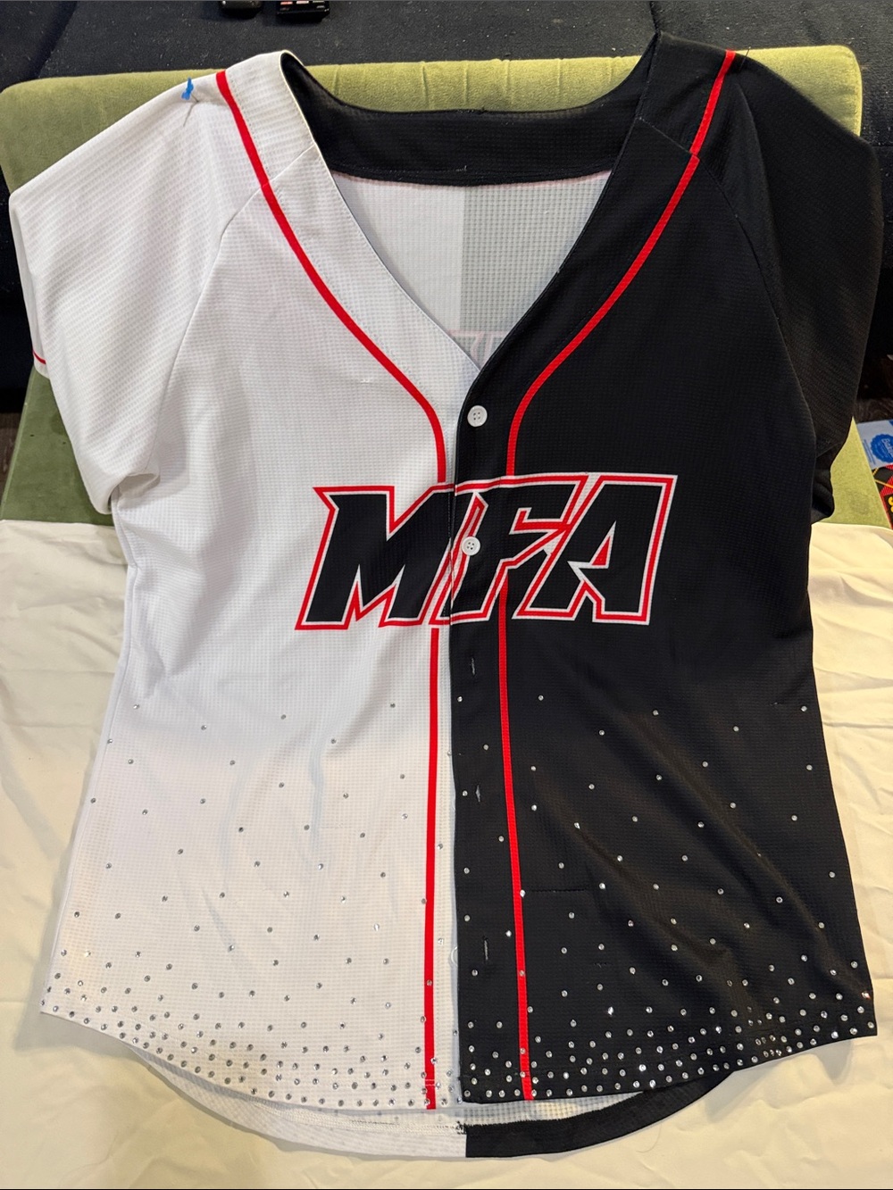FA Kids Black & White Baseball Jersey with Red Trim